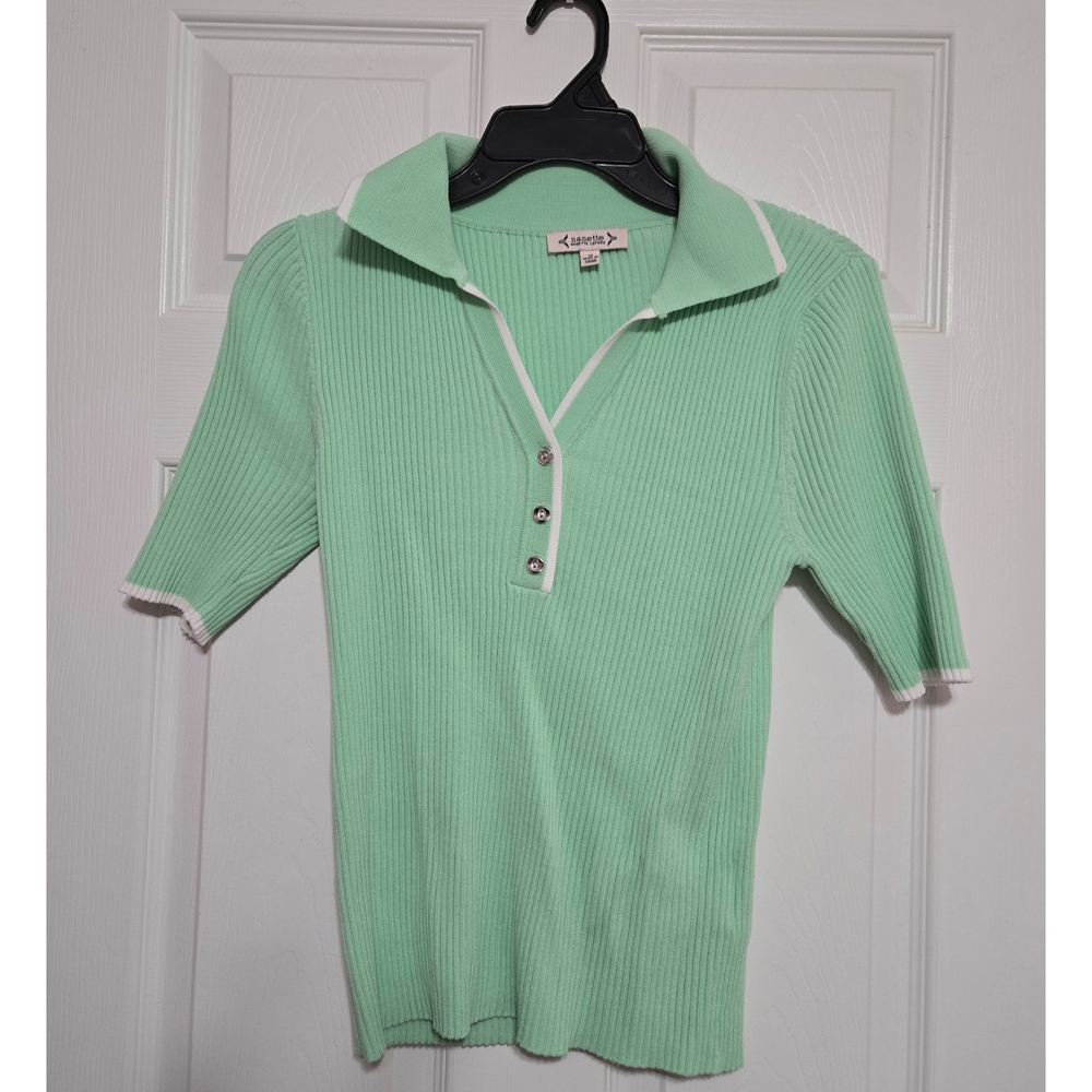 Nanette Nanette Lepore Mint Green Ribbed Polo Shirt Size Medium